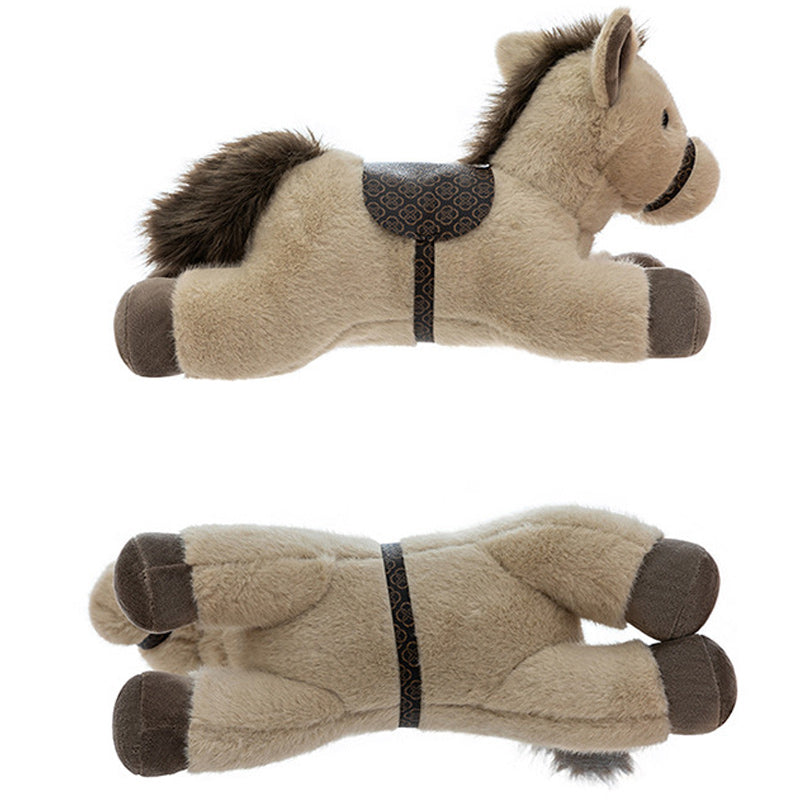 Cute Lying Horse Plush Toy Soft Beige Stuffed Animal with Saddle Detail 60cm