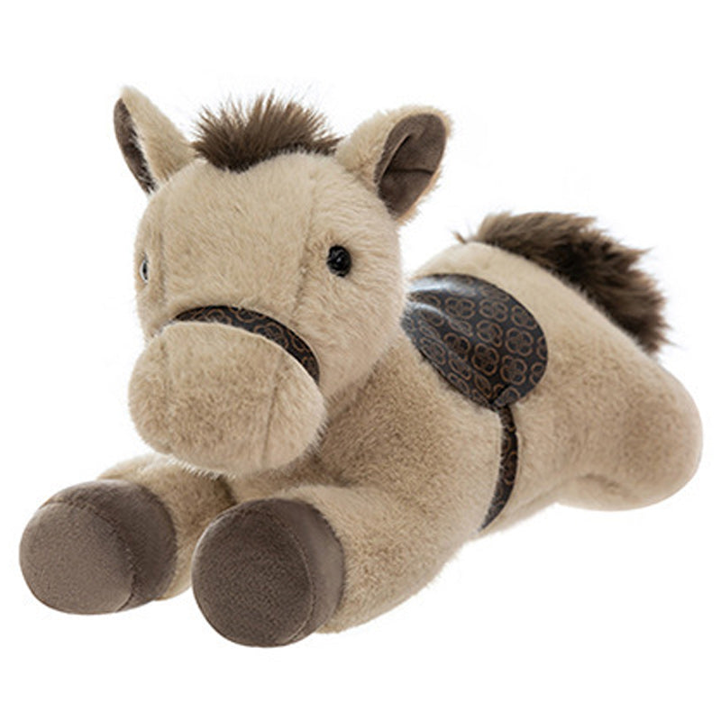 Cute Lying Horse Plush Toy Soft Beige Stuffed Animal with Saddle Detail 60cm