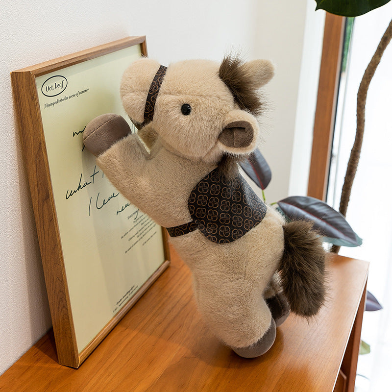Cute Lying Horse Plush Toy Soft Beige Stuffed Animal with Saddle Detail 60cm