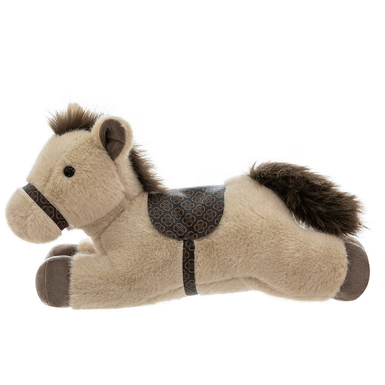 Cute Lying Horse Plush Toy Soft Beige Stuffed Animal with Saddle Detail 60cm