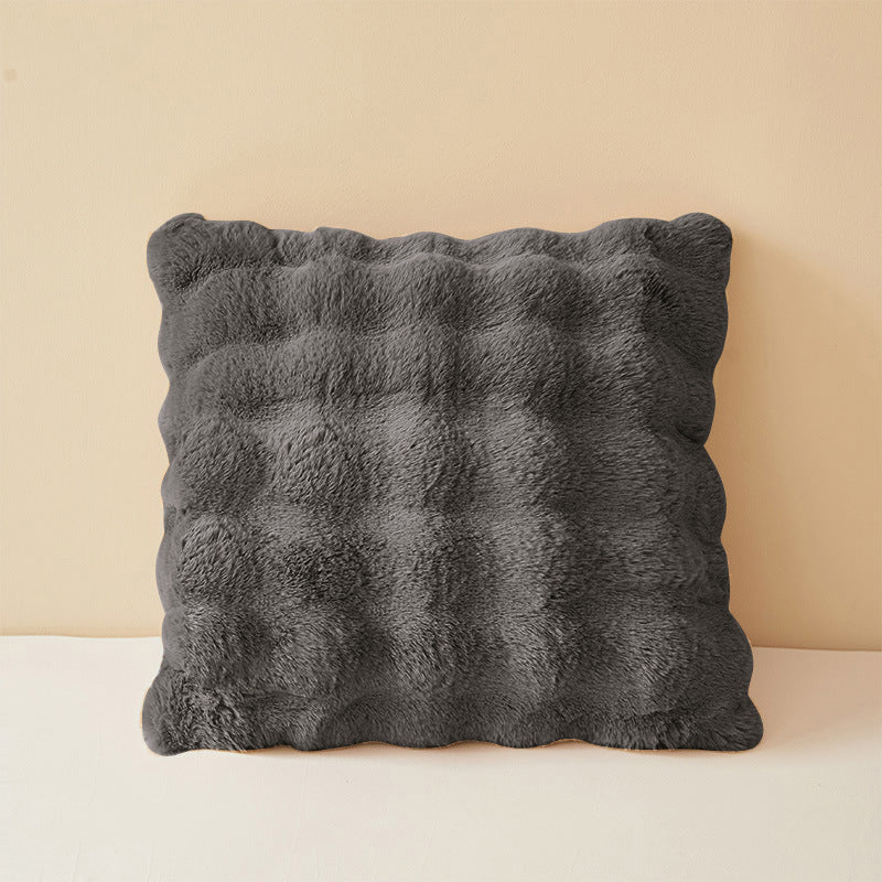 Super Soft Faux Rabbit Plush Square Cushion Sofa Pillow Cover Charcoal