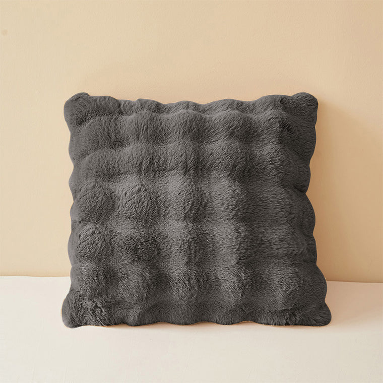 Super Soft Faux Rabbit Plush Square Cushion Sofa Pillow Cover Charcoal