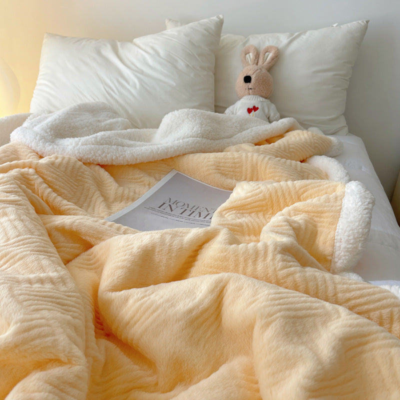 Large Super Soft Faux Rabbit Plush Blanket Throw Rug 200x230cm Cream Yellow