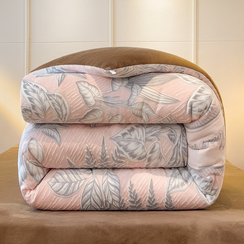 Winter Warm Jacquard Leaf Milk Velvet Comforter Plush Blanket 200x230cm Pink