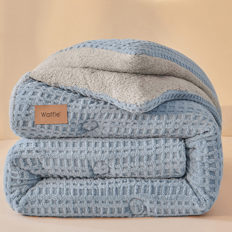 Thick Winter Warm Quilt Reversible Waffle Plush Comforter 200x230cm Blue
