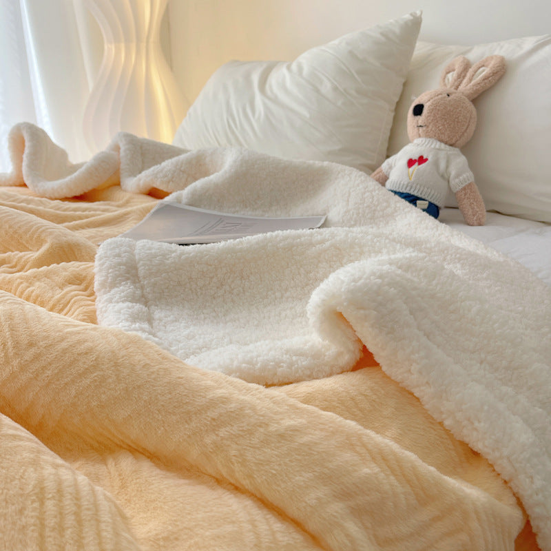 Large Super Soft Faux Rabbit Plush Blanket Throw Rug 200x230cm Cream Yellow