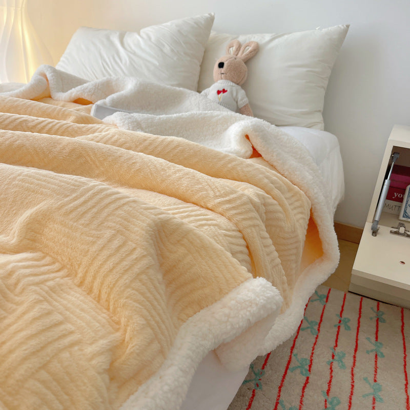 Large Super Soft Faux Rabbit Plush Blanket Throw Rug 200x230cm Cream Yellow