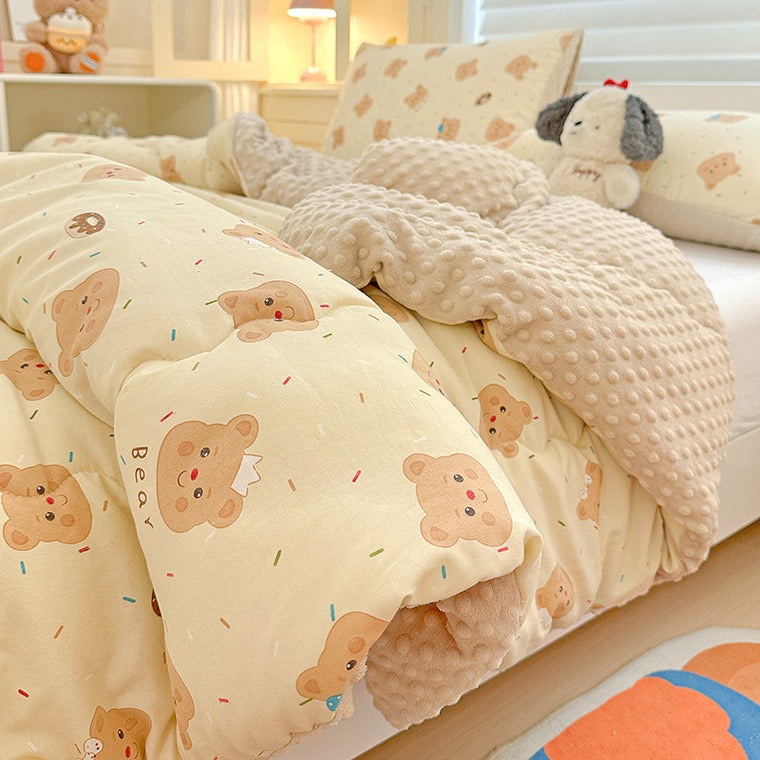 Winter Warm Cute Bear Pattern Plush Blanket Quilt Comforter 200x230cm
