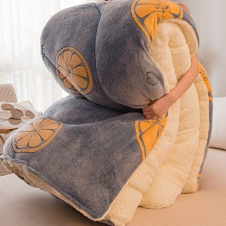 Thick Winter Sherpa Blanket Comforter Quilt Orange Slice Pattern 200×230cm