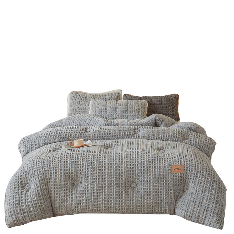 Thick Winter Warm Quilt Reversible Waffle Plush Comforter 200x230cm Grey