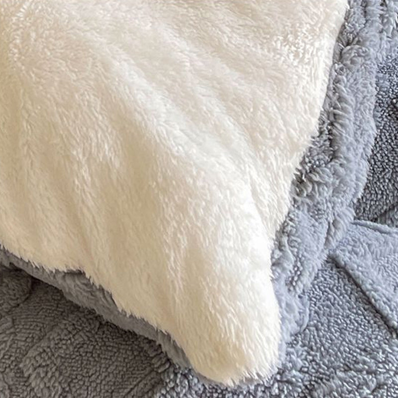 Winter Warm Comforter Sherpa Fleece Reversible Diamond Plush Blanket 200x230cm Grey