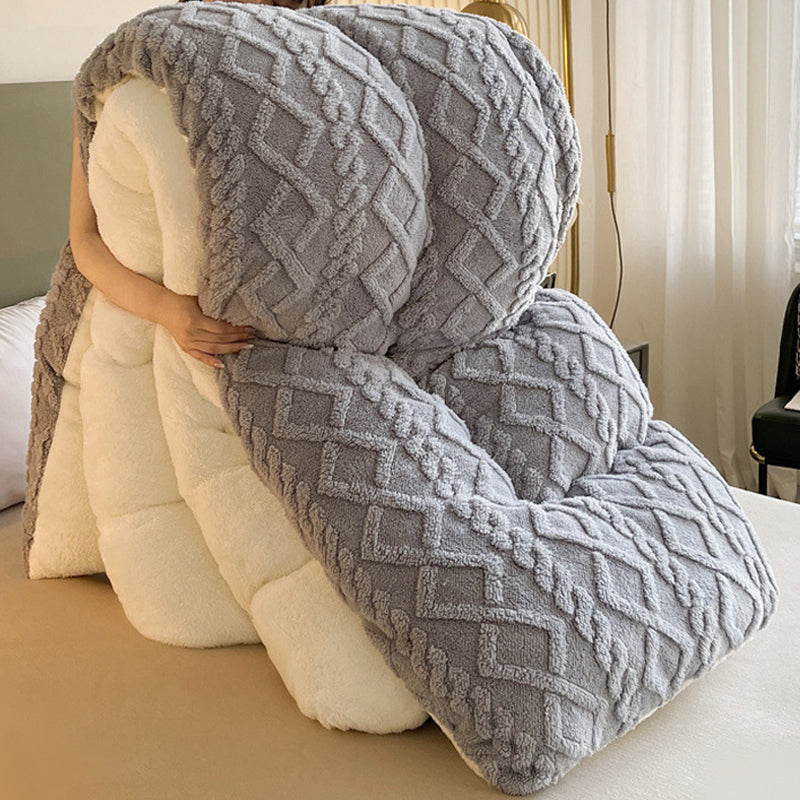 Winter Warm Comforter Sherpa Fleece Reversible Diamond Plush Blanket 200x230cm Grey