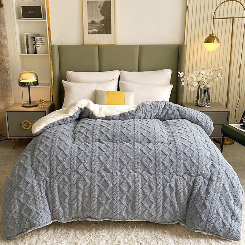 Winter Warm Comforter Sherpa Fleece Reversible Diamond Plush Blanket 200x230cm Grey