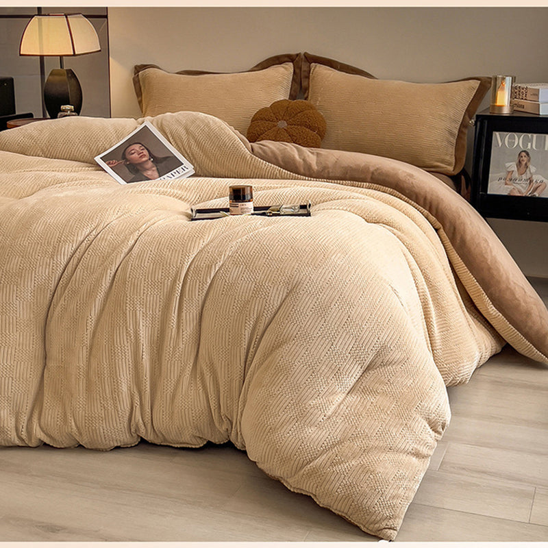 Thick Winter Warm Quilt Reversible Jacquard Milk Velvet Comforter 200x230cm Beige