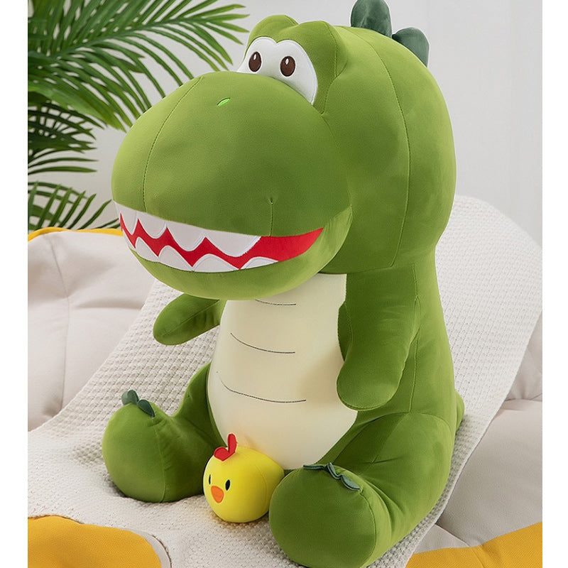 Cute Green Dinosaur Plush Toy Soft Stuffed Dino Holding Chick 60cm