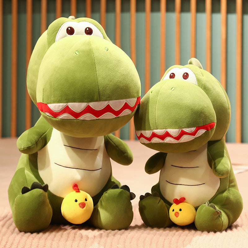 Cute Green Dinosaur Plush Toy Soft Stuffed Dino Holding Chick 60cm