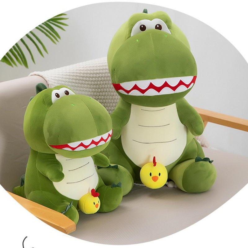 Cute Green Dinosaur Plush Toy Soft Stuffed Dino Holding Chick 60cm