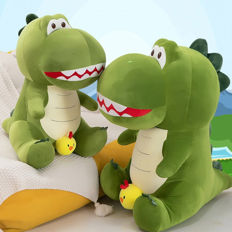 Cute Green Dinosaur Plush Toy Soft Stuffed Dino Holding Chick 60cm