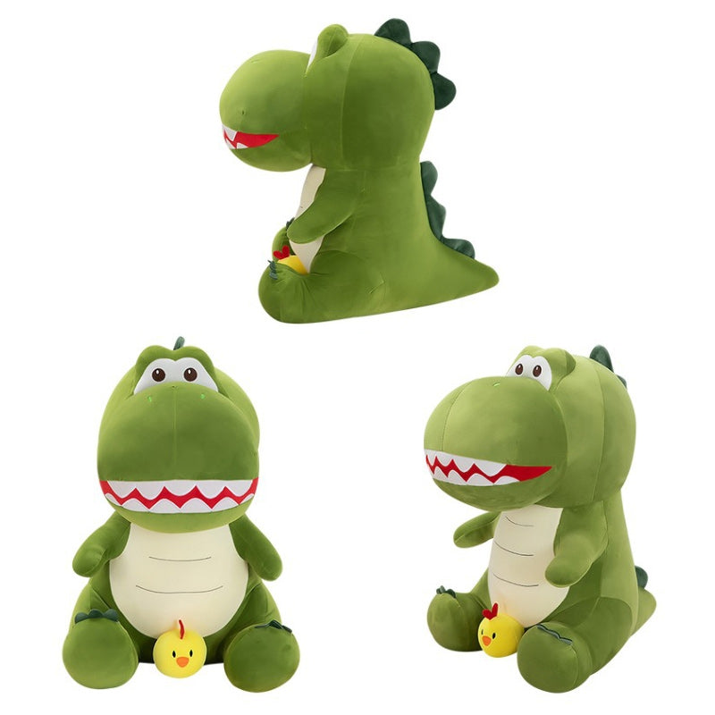 Cute Green Dinosaur Plush Toy Soft Stuffed Dino Holding Chick 60cm