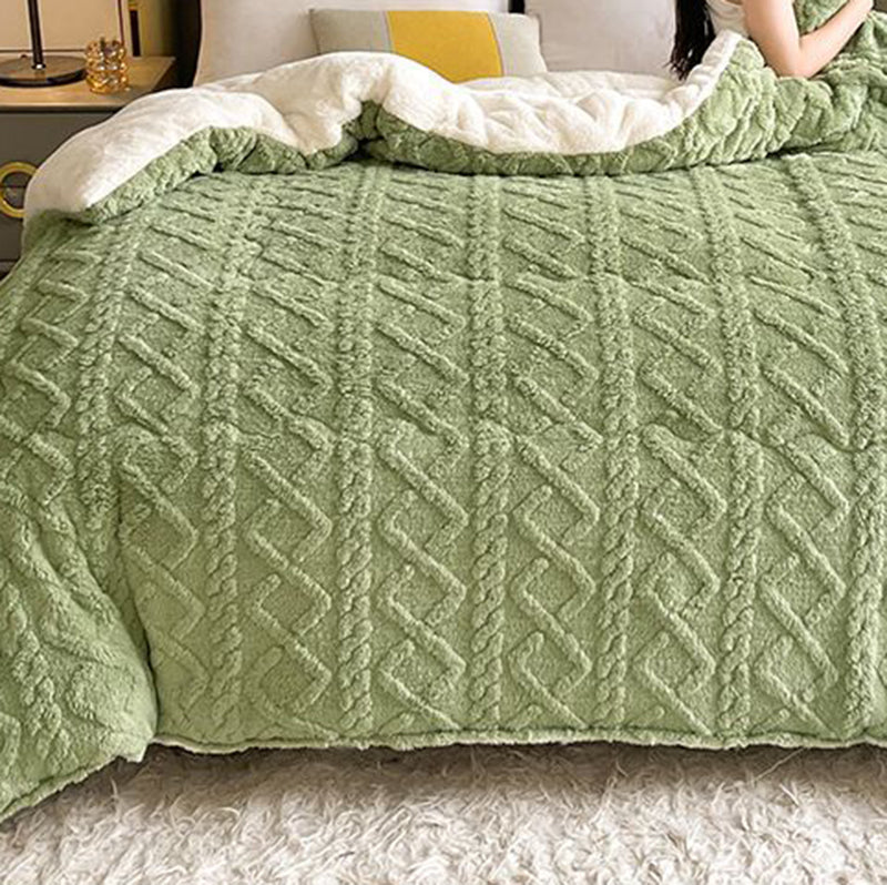 Winter Warm Comforter Sherpa Fleece Reversible Diamond Plush Blanket 200x230cm Green
