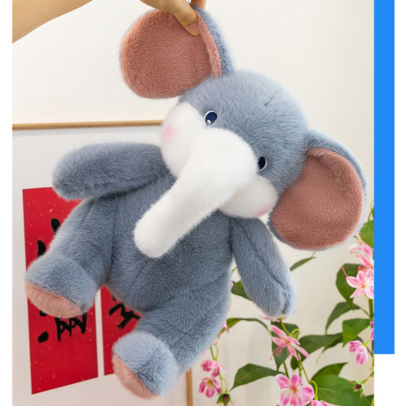 Large Cute Blue Elephant Plush Toy Soft Stuffed Animal with Big Ears & Trunk