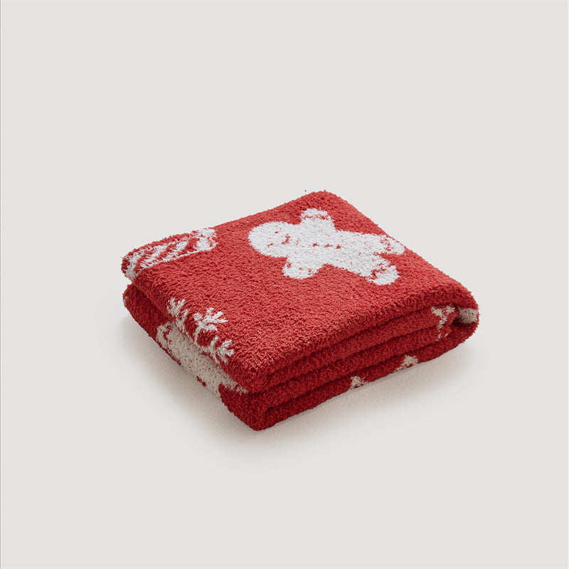 Christmas Gingerbread Soft half-velvet Plush Knitted Throw Blanket 130x160cm