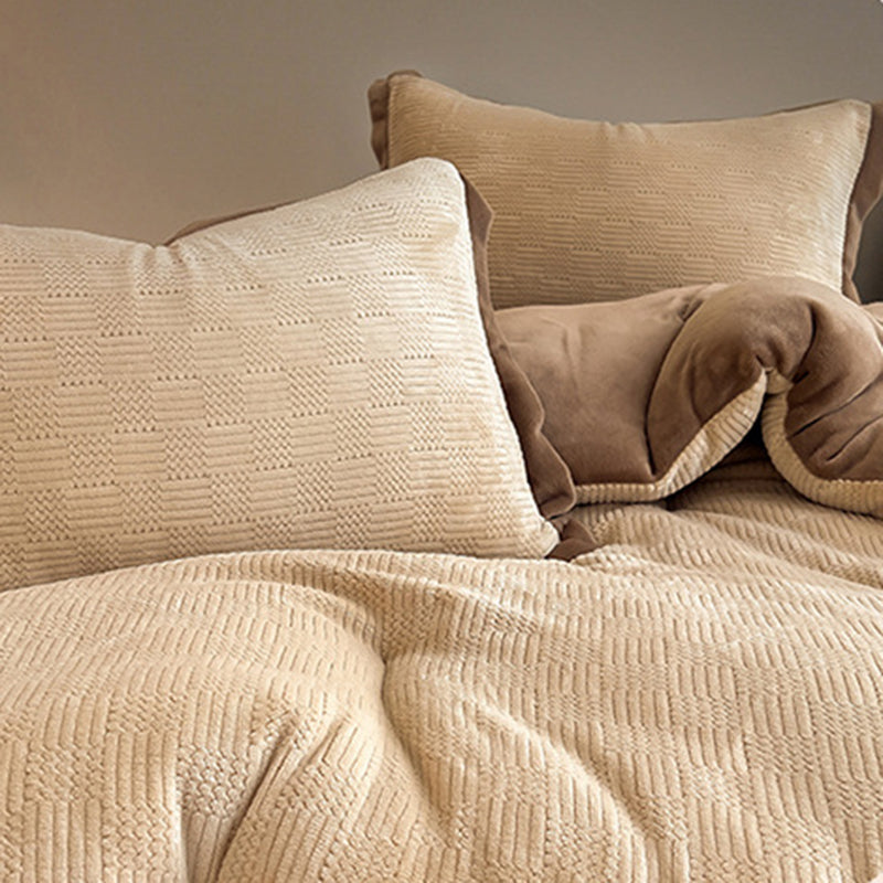 Thick Winter Warm Quilt Reversible Jacquard Milk Velvet Comforter 200x230cm Beige