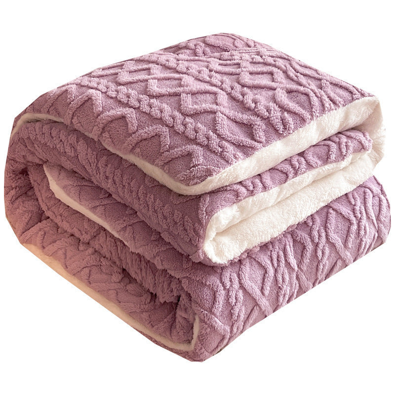 Winter Warm Comforter Sherpa Fleece Reversible Diamond Plush Blanket 200x230cm Purple