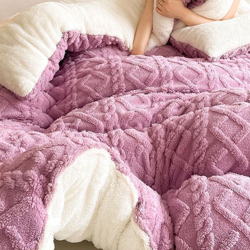Winter Warm Comforter Sherpa Fleece Reversible Diamond Plush Blanket 200x230cm Purple