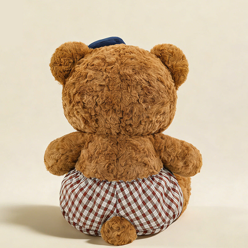 Jumbo Checkered Bear Plush Toy Soft Big Teddy Bear with Beret & Red Bow 90cm