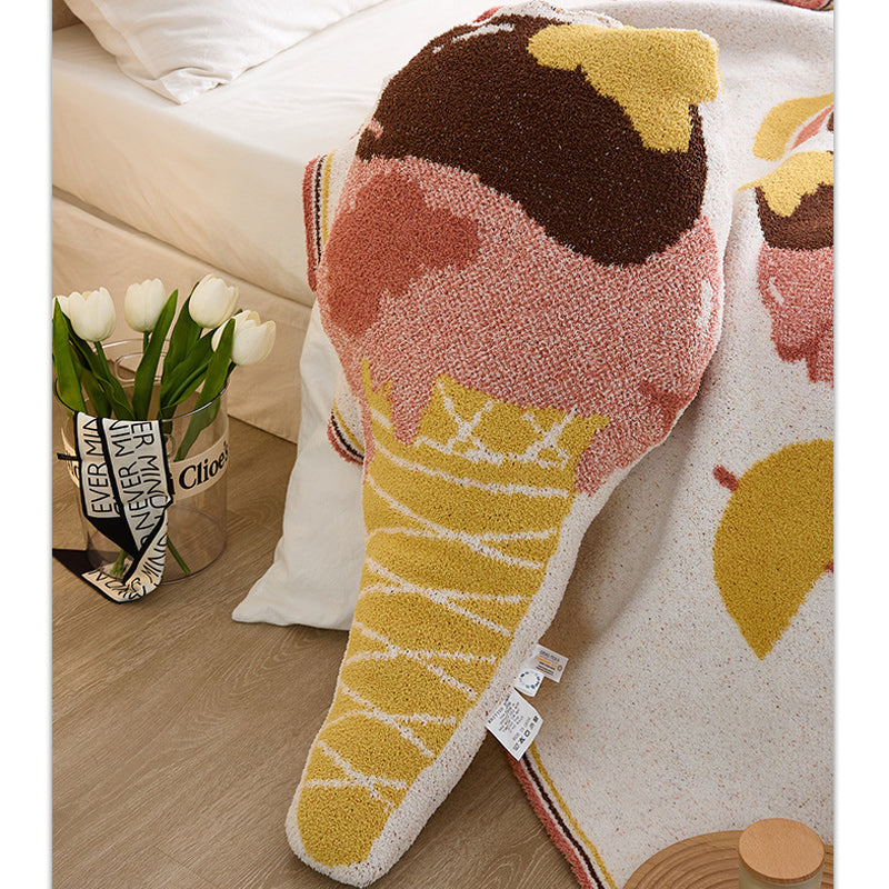 Sweet Ice Cream Cone Sherpa Throw Pillow Hug Sofa Plush Cushion