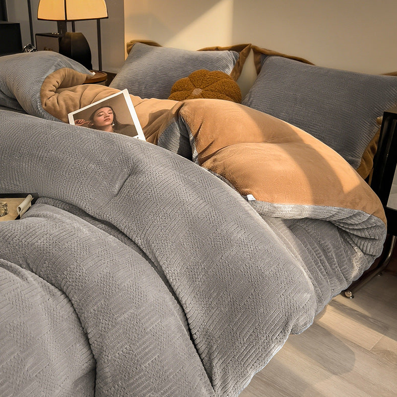 Thick Winter Warm Quilt Reversible Jacquard Milk Velvet Comforter 200x230cm Grey