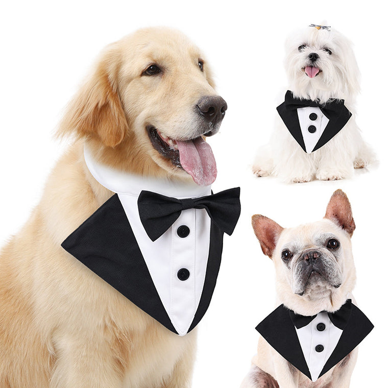 Dog Tuxedo Bandana Black Formal  Wedding Bow Tie Scarf M L