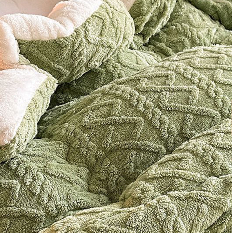 Winter Warm Comforter Sherpa Fleece Reversible Diamond Plush Blanket 200x230cm Green