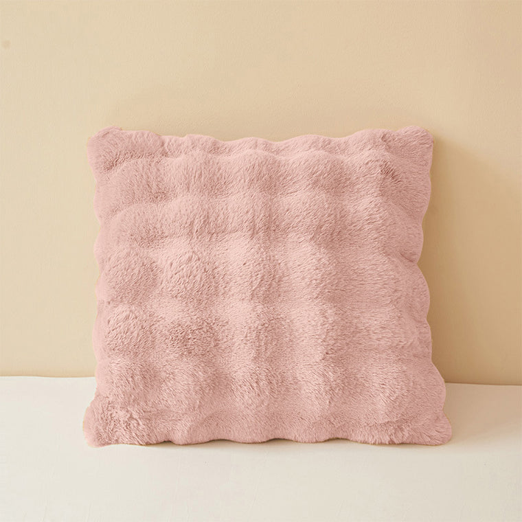 Super Soft Faux Rabbit Plush Square Cushion Sofa Pillow Cover Pink