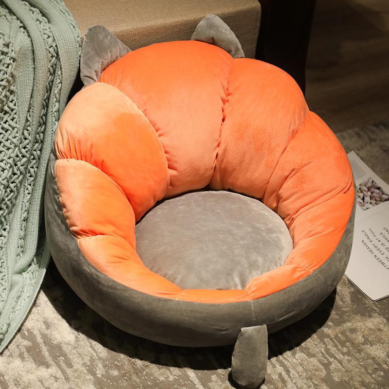 Orange Cat Flower Floor Cushion Cute Plush Lazy Seat Pad 60x25x10cm