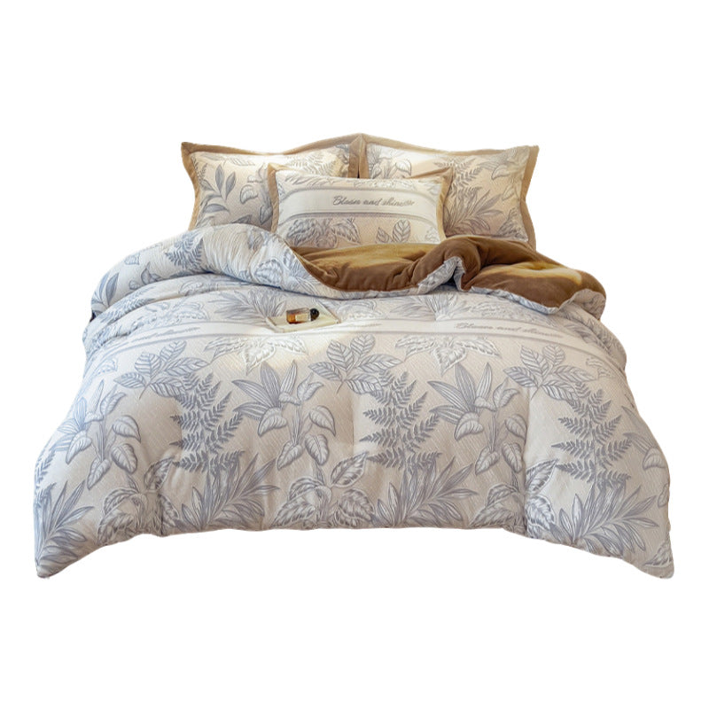 Winter Warm Jacquard Leaf Milk Velvet Comforter Plush Blanket 200x230cm