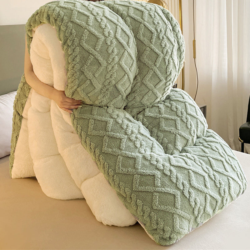 Winter Warm Comforter Sherpa Fleece Reversible Diamond Plush Blanket 200x230cm Green