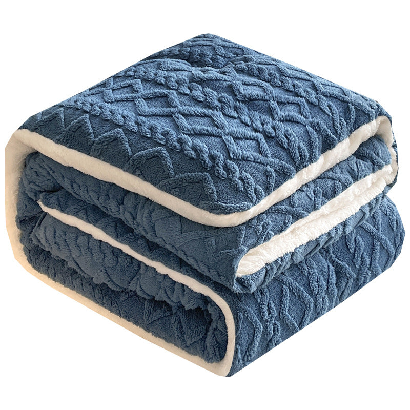 Winter Warm Comforter Sherpa Fleece Reversible Diamond Plush Blanket 200x230cm Blue