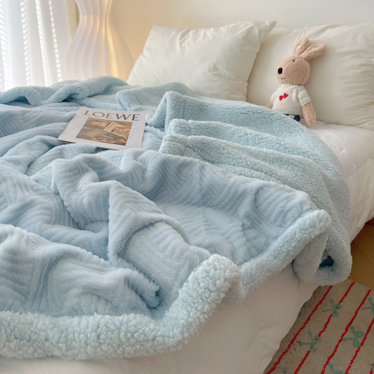 Large Super Soft Faux Rabbit Plush Blanket Throw Rug 200x230cm Sky Blue