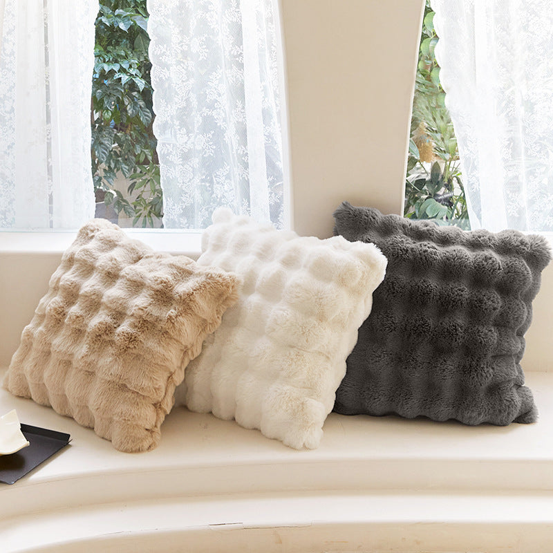 Super Soft Faux Rabbit Plush Square Cushion Sofa Pillow Cover Charcoal