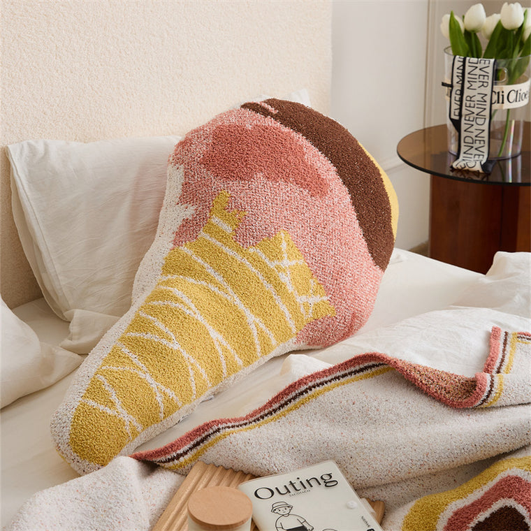 Sweet Ice Cream Cone Sherpa Throw Pillow Hug Sofa Plush Cushion