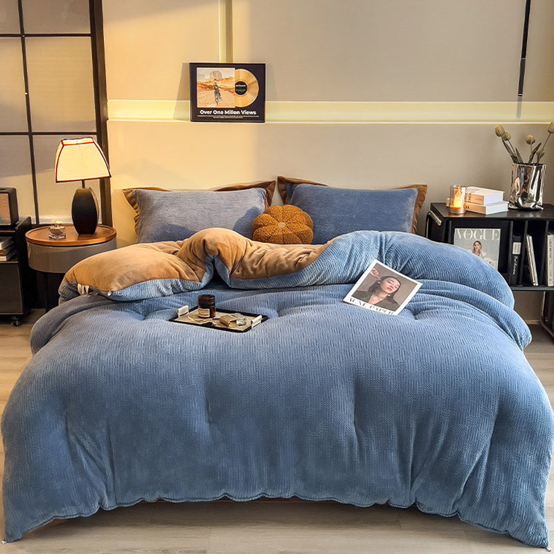 Thick Winter Warm Quilt Reversible Jacquard Milk Velvet Comforter 200x230cm Blue