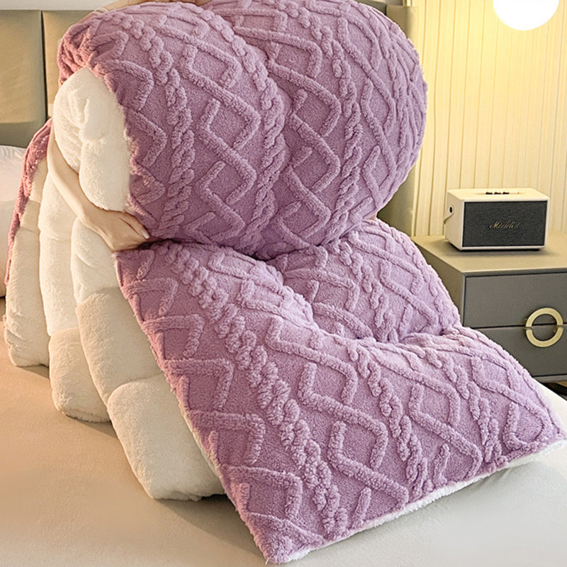 Winter Warm Comforter Sherpa Fleece Reversible Diamond Plush Blanket 200x230cm Purple
