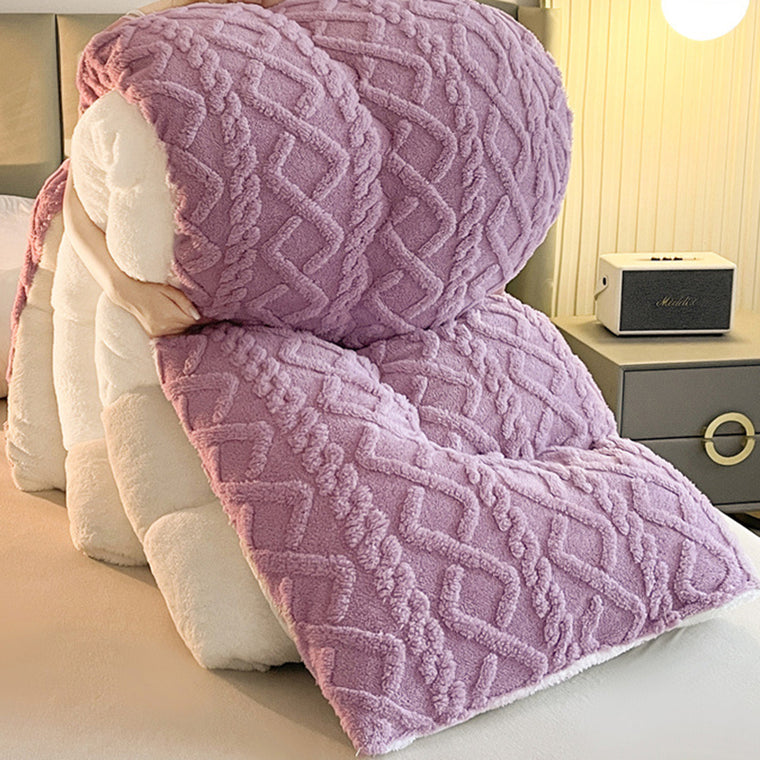 Winter Warm Comforter Sherpa Fleece Reversible Diamond Plush Blanket 200x230cm Purple