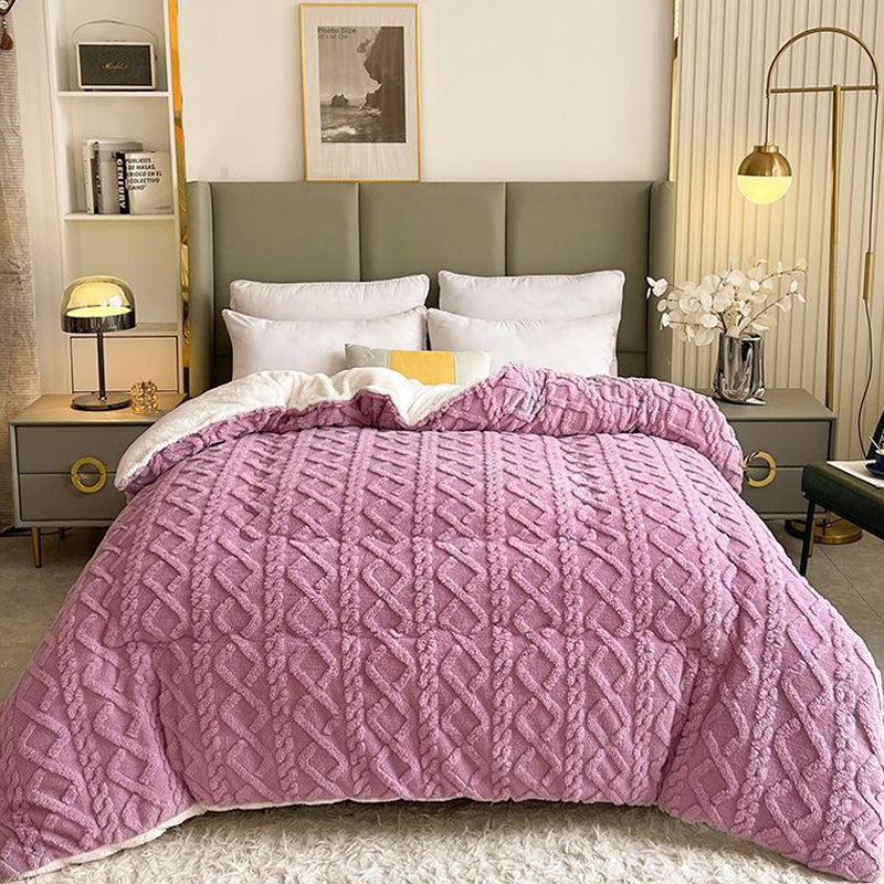Winter Warm Comforter Sherpa Fleece Reversible Diamond Plush Blanket 200x230cm Purple