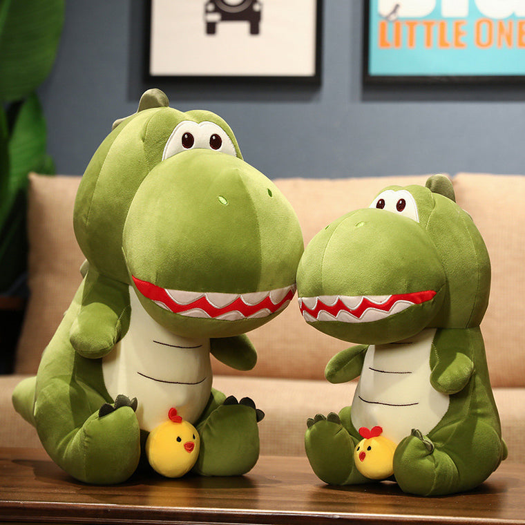 Cute Green Dinosaur Plush Toy Soft Stuffed Dino Holding Chick 60cm