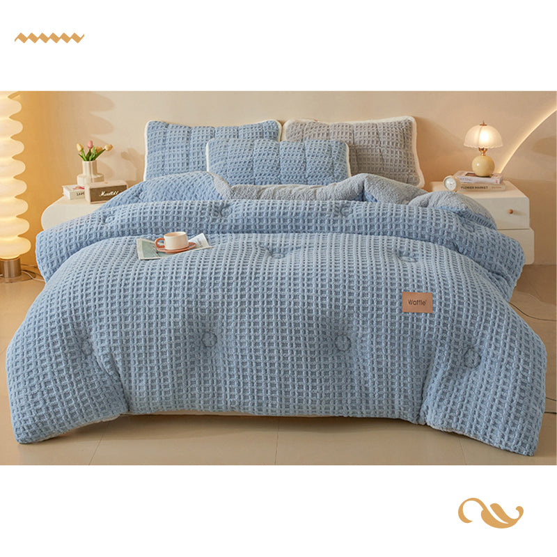 Thick Winter Warm Quilt Reversible Waffle Plush Comforter 200x230cm Blue