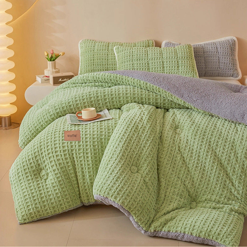 Thick Winter Warm Quilt Reversible Waffle Plush Comforter 200x230cm Green