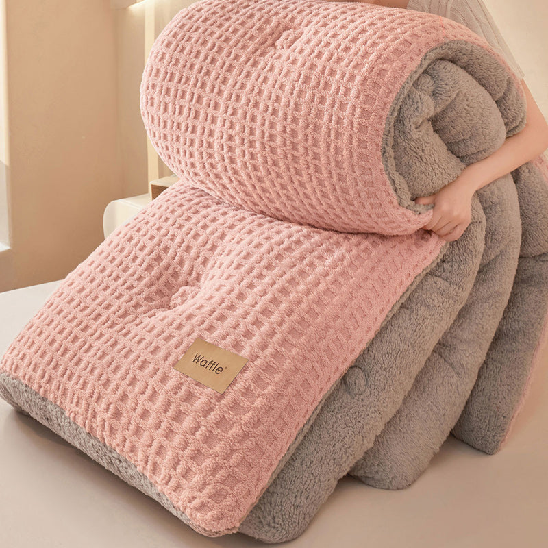 Thick Winter Warm Quilt Reversible Waffle Plush Comforter 200x230cm Pink